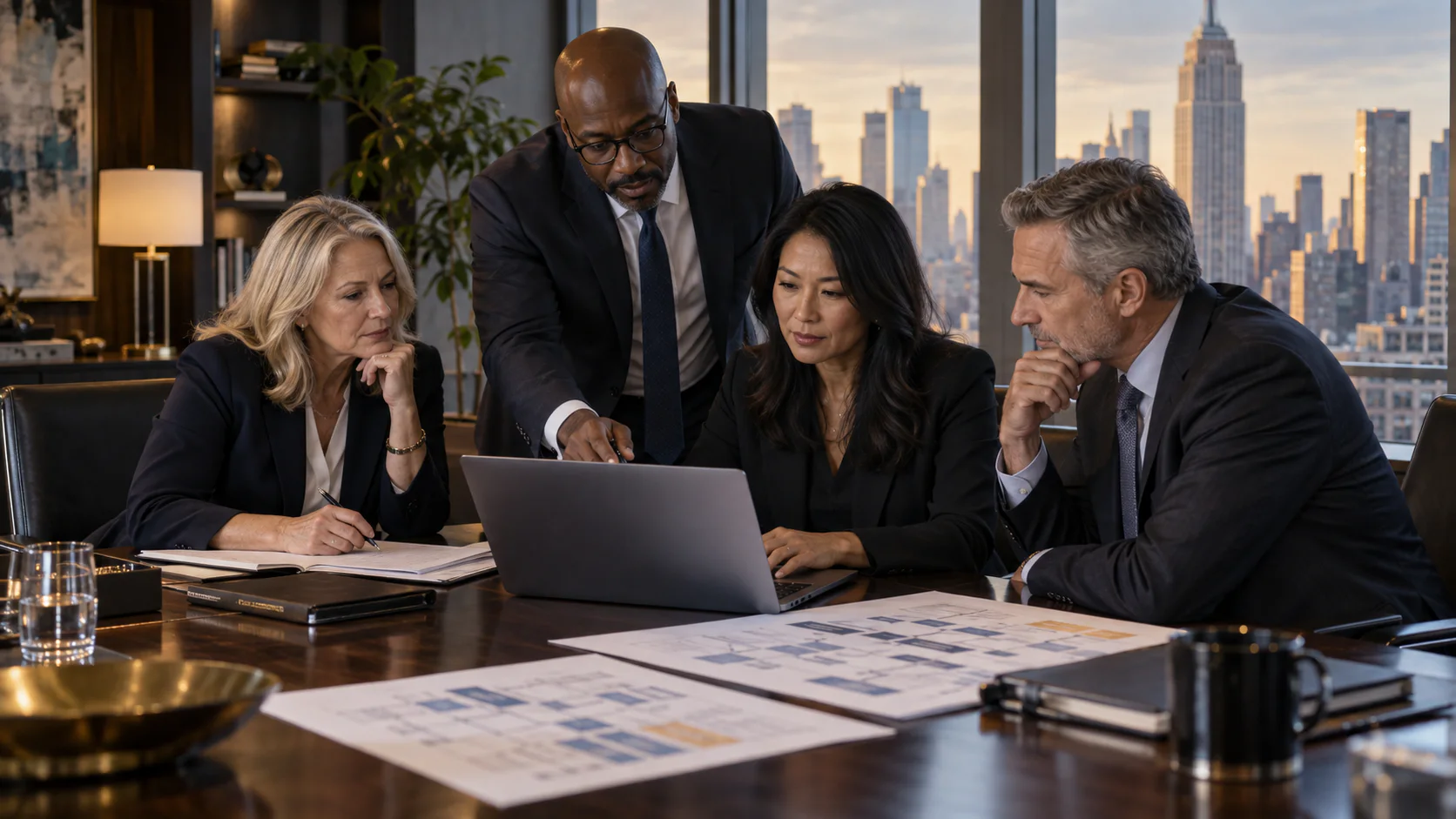 Experienced HR and technology professionals reviewing an implementation plan